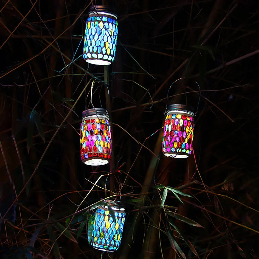 Carvallo LumoMosa Solarlaterne Mosaik LED | Hänglampa för trädgård och terrass | Vattentålig & Bärbar | 13 cm Hög Carvallo