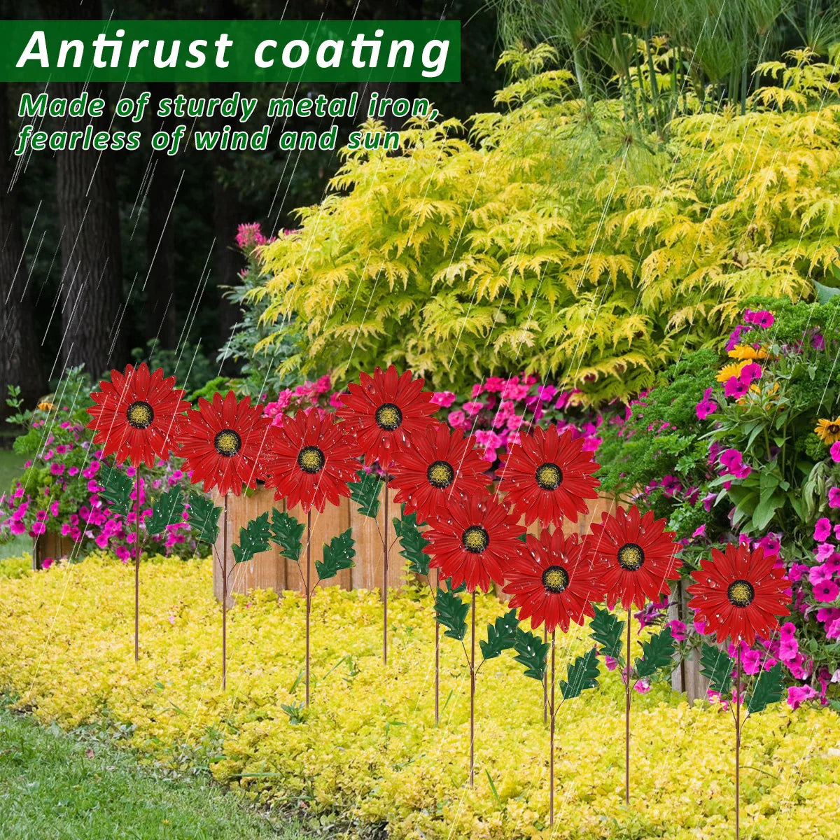 Dekorativ solros av metall för trädgård – Färgade blompinne för utomhus och landskap Carvallo