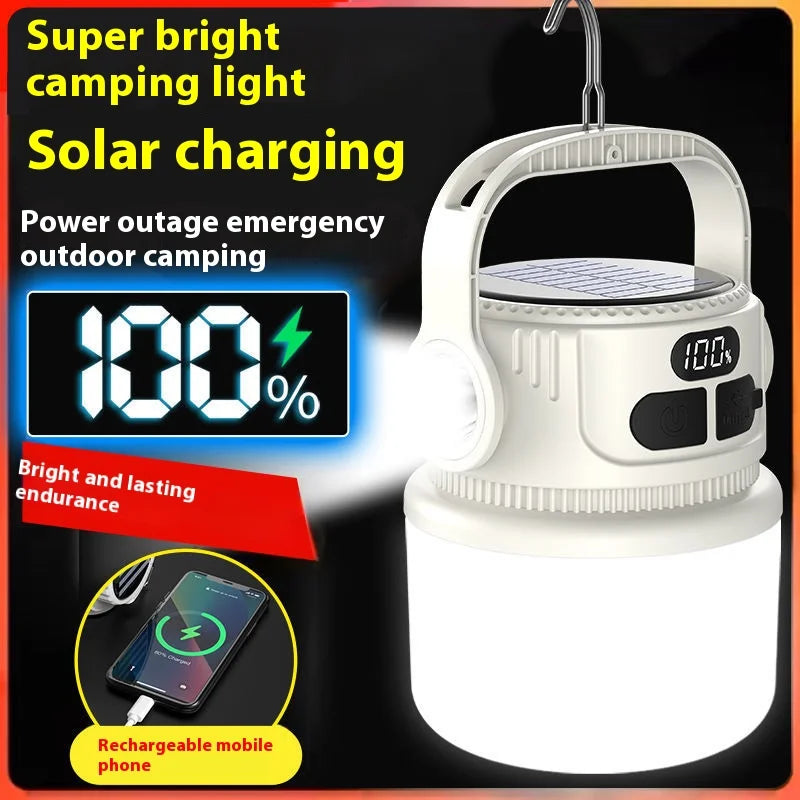 Carvallo Solar LED Campinglampa | Återuppladdningsbar & Vattentät | 6 Ljuslägen | För Utomhus, Nödsituationer & Resor Carvallo