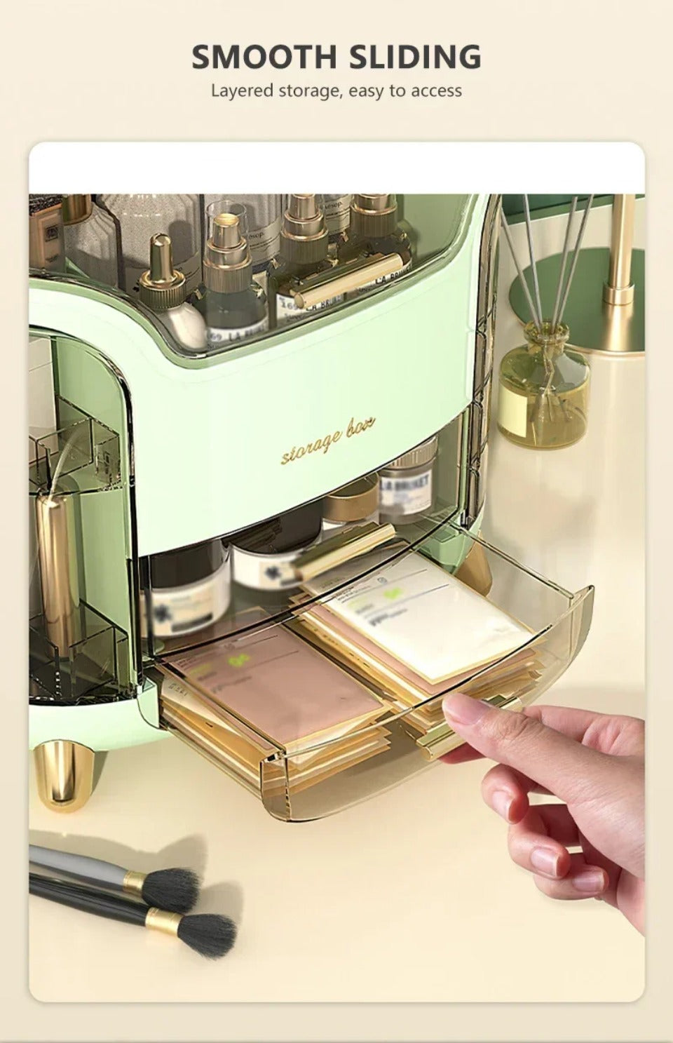 Transparent Desktop Makeup Organizer – Stort kapacitet dammavvisande smycke- och kosmetikaförvaringslåda Carvallo