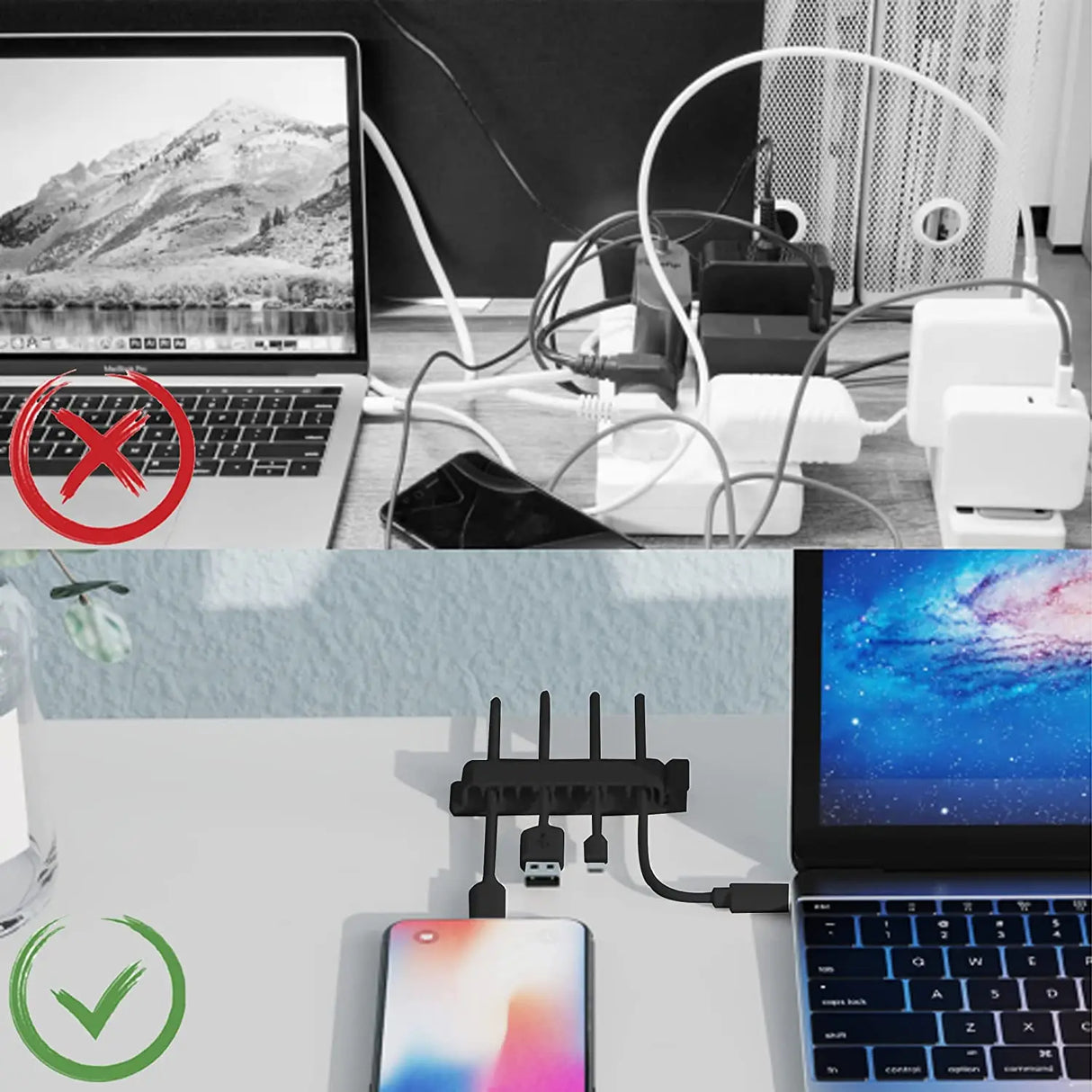 Carvallo ClipTidy FlexFix | Självhäftande & platsbesparande | För 1–10 kablar | I svart, vitt eller transparent Carvallo