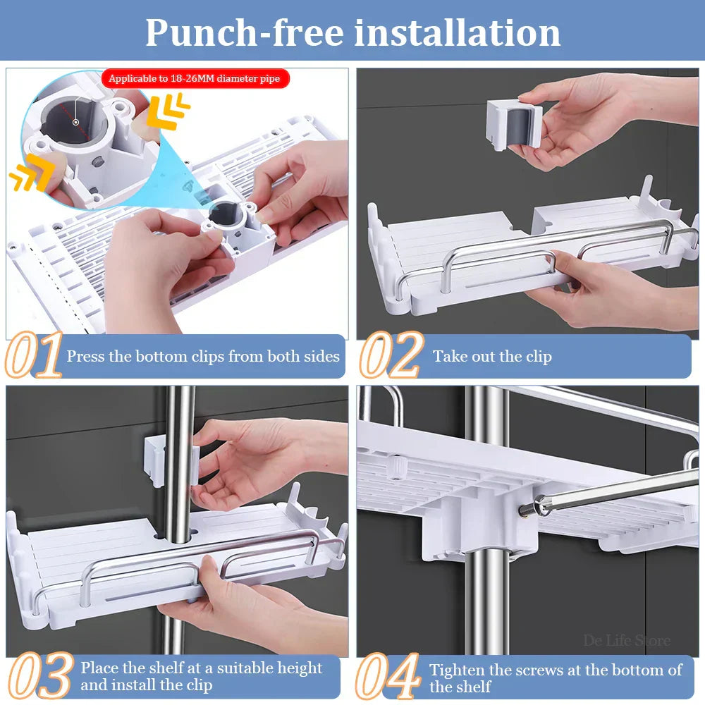 Carvallo Halter | Justerbar duschhuvudshållare & hylla | 2-i-1 design | Platsbesparande plast Carvallo