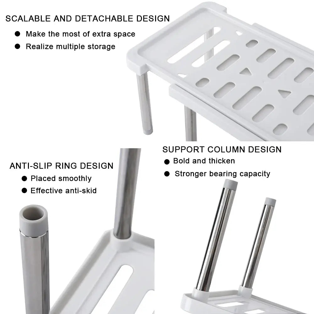 Carvallo Teleskopiskt Köksställ 35–61 cm | Utdragbar Hylla med halkfria fötter | Stabil Förvaring av PP & Rostfritt Stål Carvallo