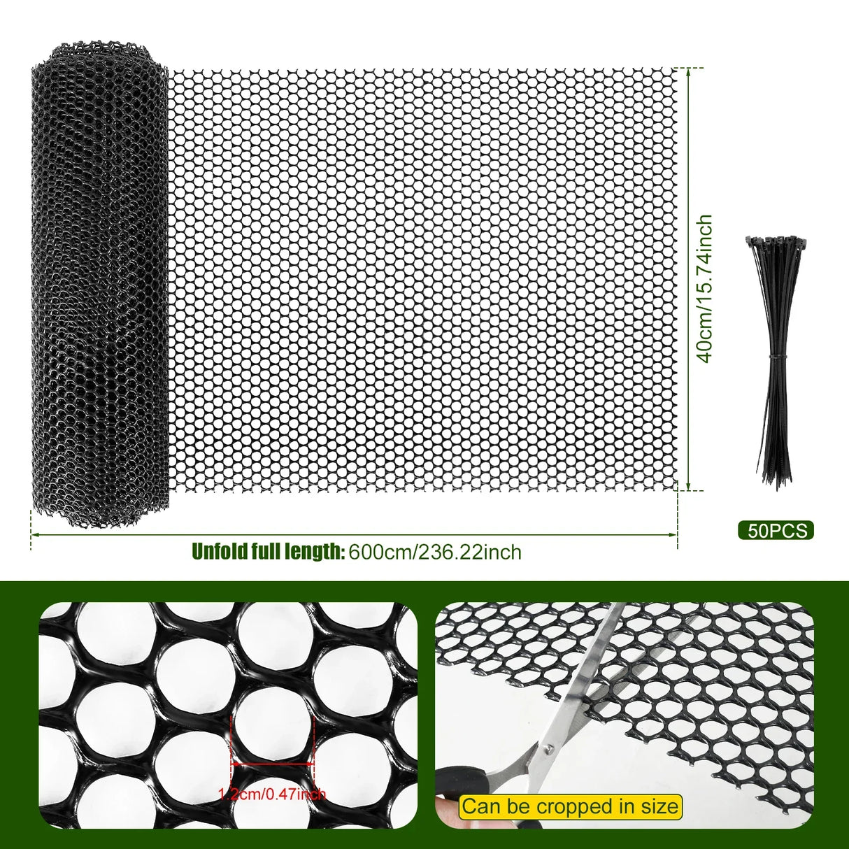 Carvallo Mesh | Plaststängselnät för trädgård & stångskydd | 300 × 40 cm / 600 × 40 cm | Väderbeständig & kan anpassas Carvallo