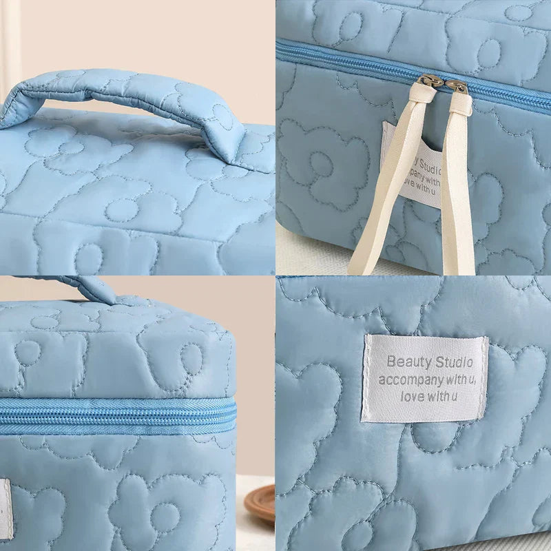 Carvallo Vadderad KosmetiskPåse i Bomull | MakeupPåse med Dragkedja för Damer | Resekulturpåse med Blommönster & Inre Fack Carvallo