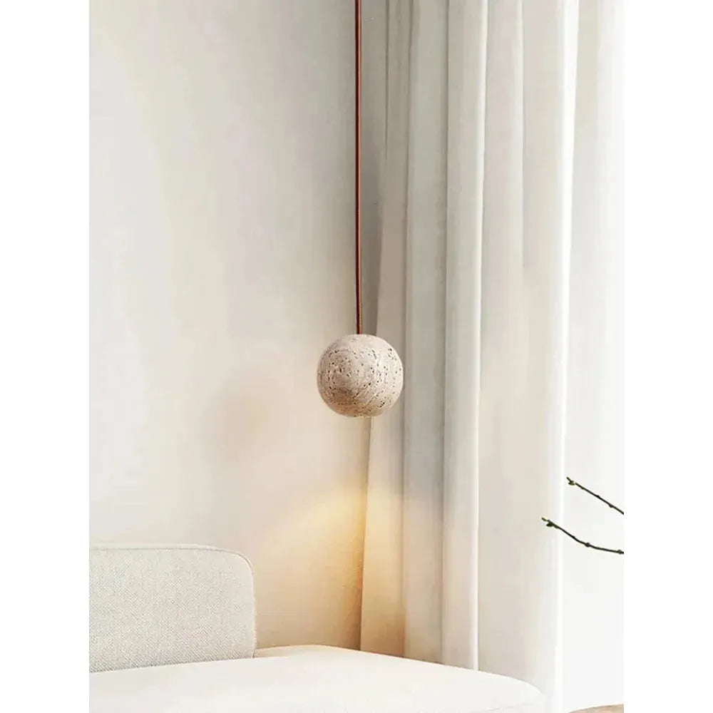 Hänglampa av travertin – Minimalistisk rund LED-hänglampa i Wabi-Sabi-stil Carvallo