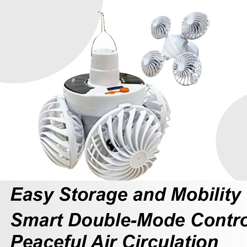 Carvallo Solar Campinglampa med fläkt | Fällbar & Bärbar | 3 Vindsteg & LED-belysning | För tält, terrass & utomhus Carvallo