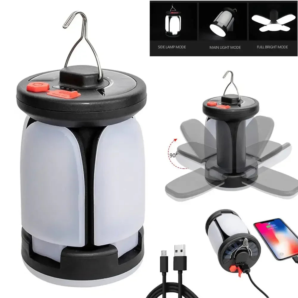 Carvallo Solar Campinglampa | USB & Solenergi Laddning | 6 Ljuslägen | Fällbar & Powerbank – 1000 Lumen Carvallo