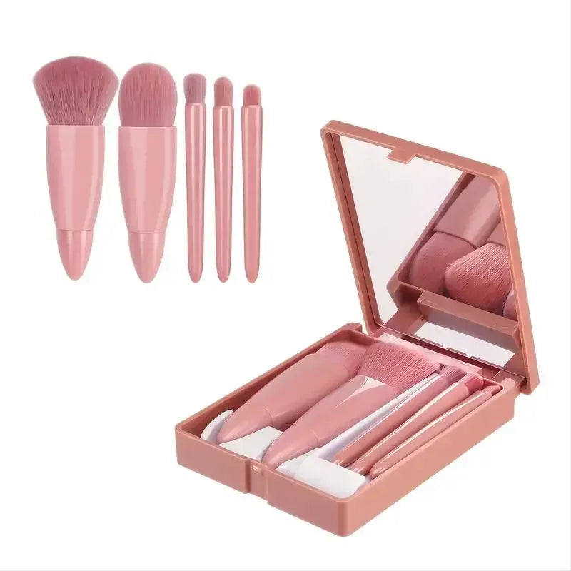 Carvallo Resemakeupborste Set | 5-delat med etui & spegel | Kompakt & dammtålig | 11 × 8 cm Carvallo