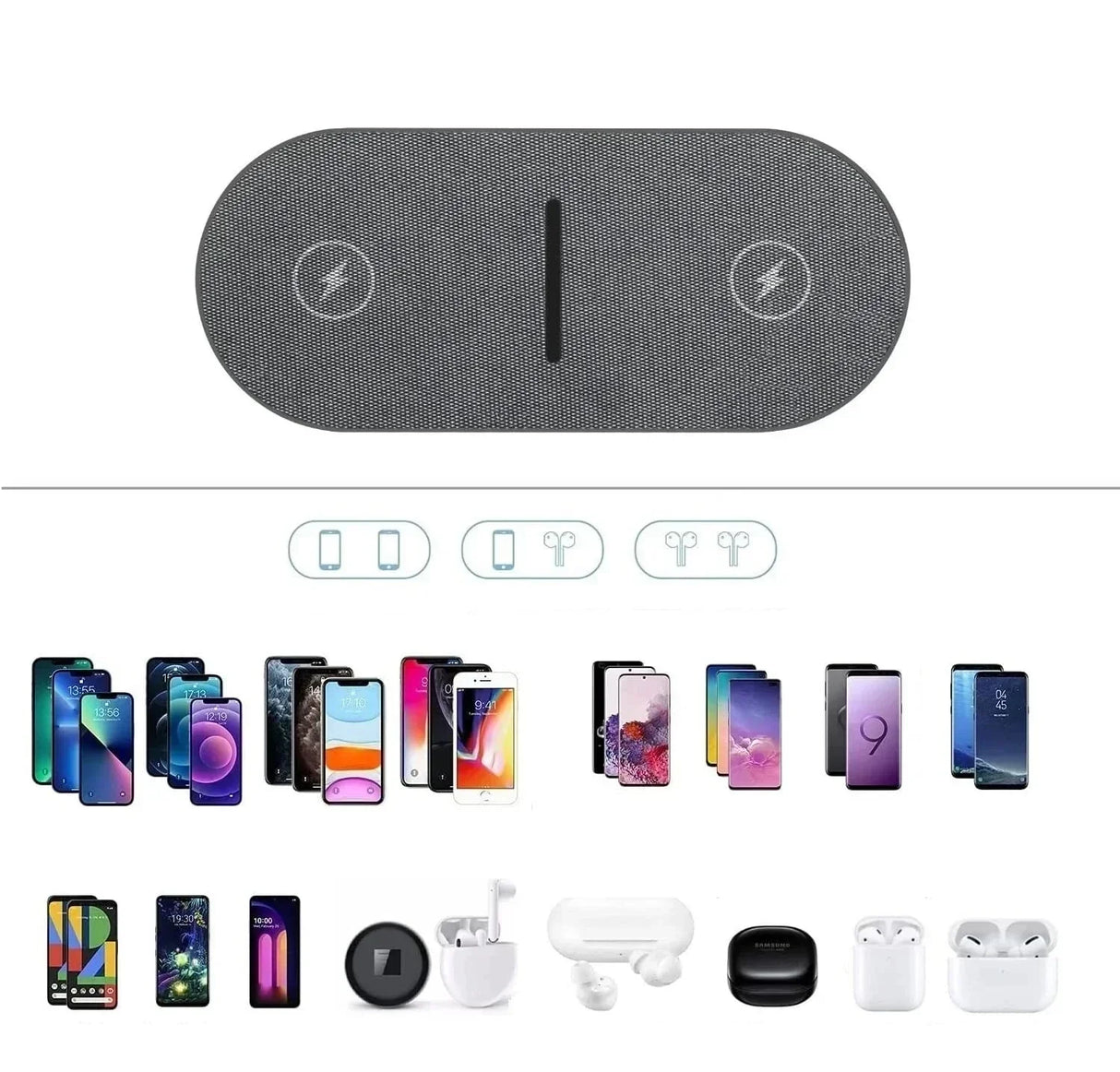 PowerEase - Dubbelt trådlöst laddningsstation med snabbladdningsfunktion för telefoner och hörlurar Carvallo