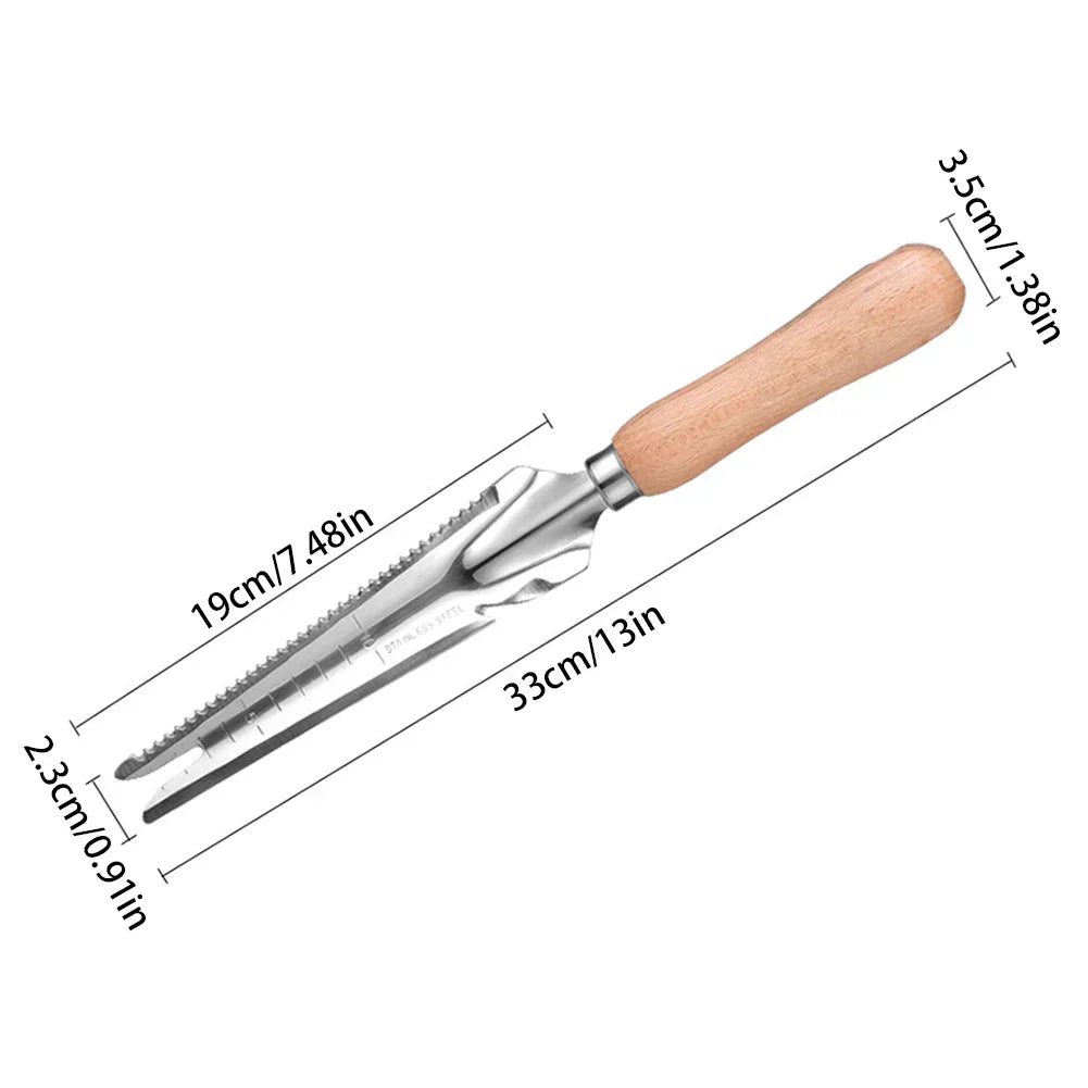 Carvallo Classic | Ogräsvettare med trähandtag | Handjägare i rostfritt stål | För fogar, rabatter och trädgårdsskötsel Carvallo