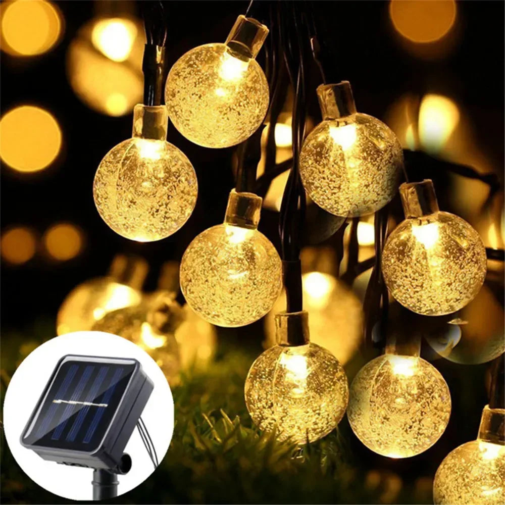 Carvallo Solar Ljusserie med kristallkulor | 20/50/100 LEDs | 8 lägen | Vattentålig & utomhusvänlig Carvallo