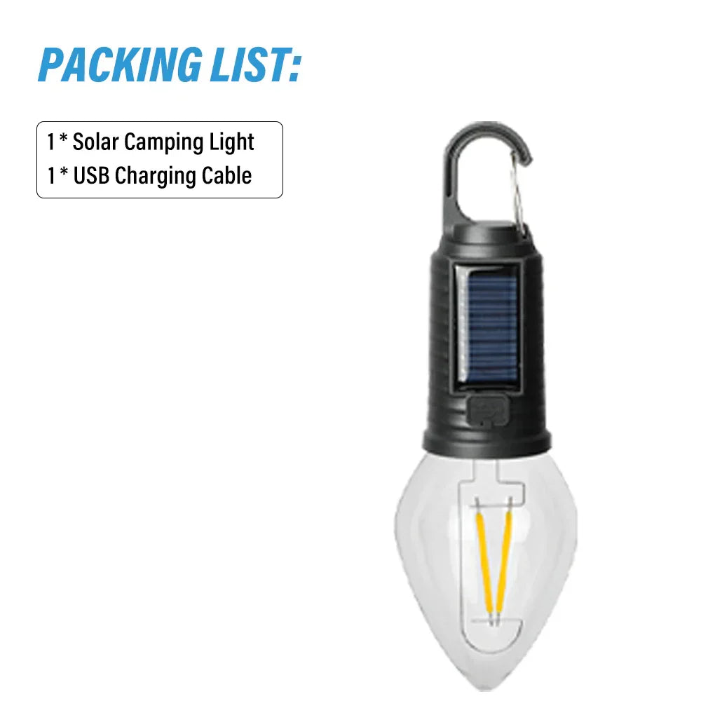 Carvallo Solar Campinglampa Vintage | Återuppladdningsbar via sol & USB | 3 ljuslägen | Bärbar & Vattentålig Carvallo