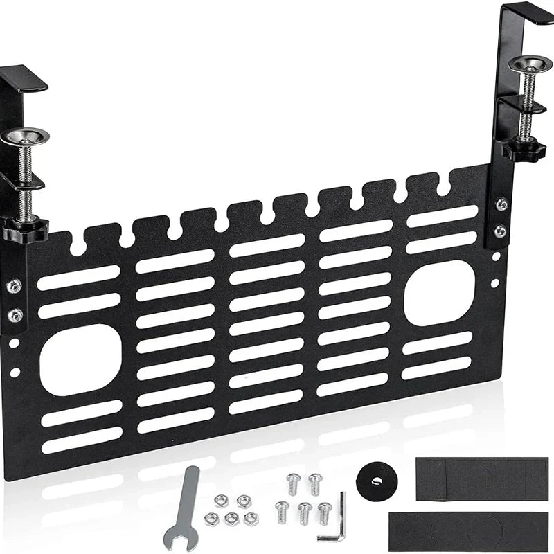 Carvallo Kabelhantering Under-Bord | Metallkabelkorg med klämfäste | 40 × 17 cm | För skrivbord 1–6 cm tjocklek Carvallo