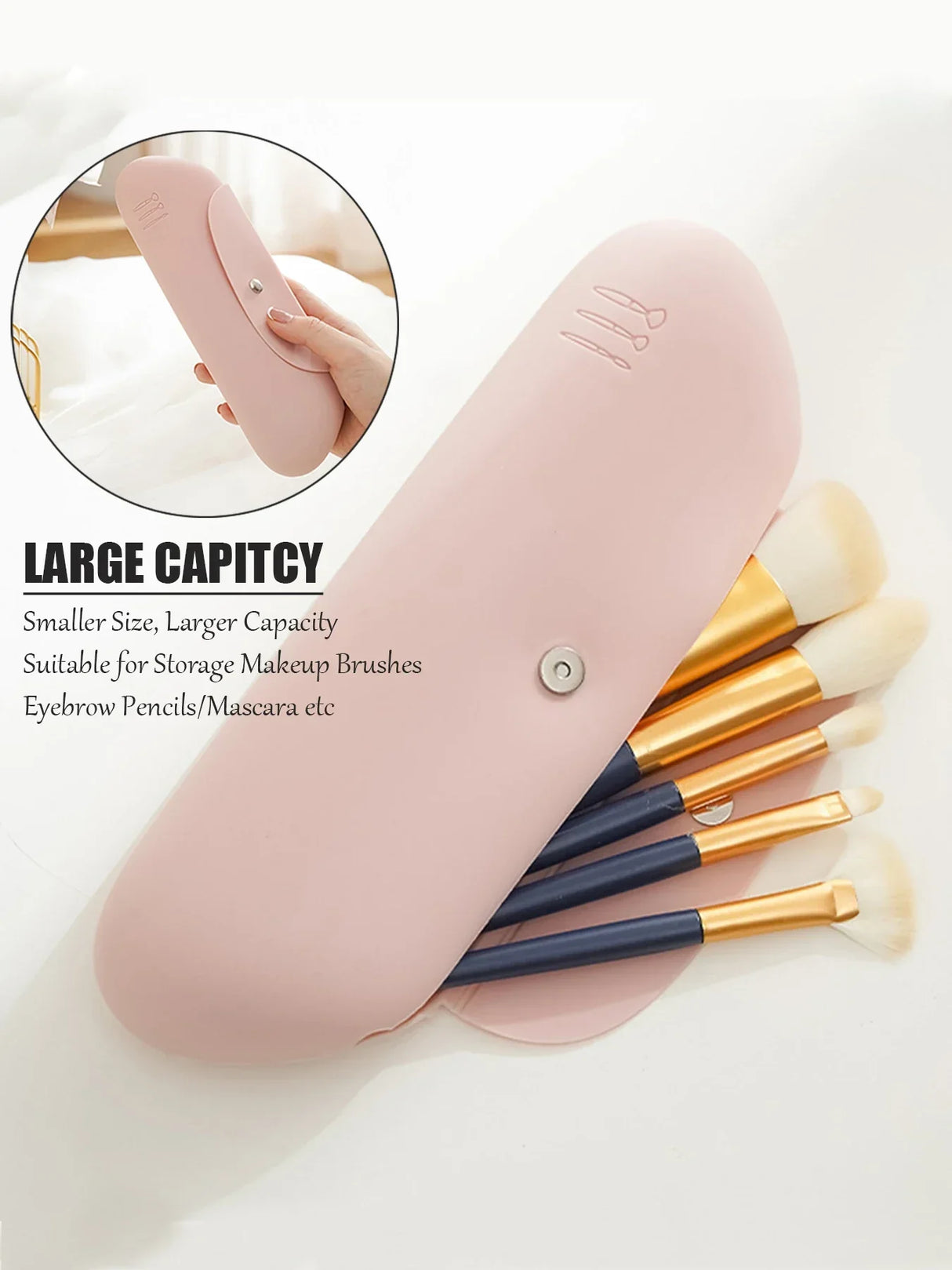 Carvallo Resekosmetiktaske Silikon | Magnetlås & Vattentät | Sminkborstfodral för på resande fot Carvallo