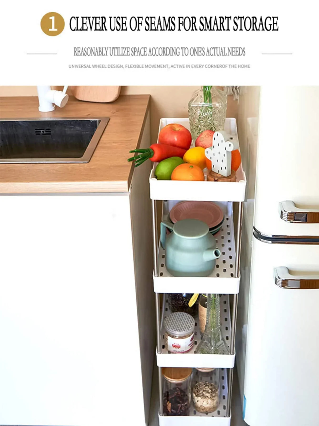 Royallure 3-Tier Rullande Verktygsvagn Slim Lagringsställ för Kök & Badrum Carvallo