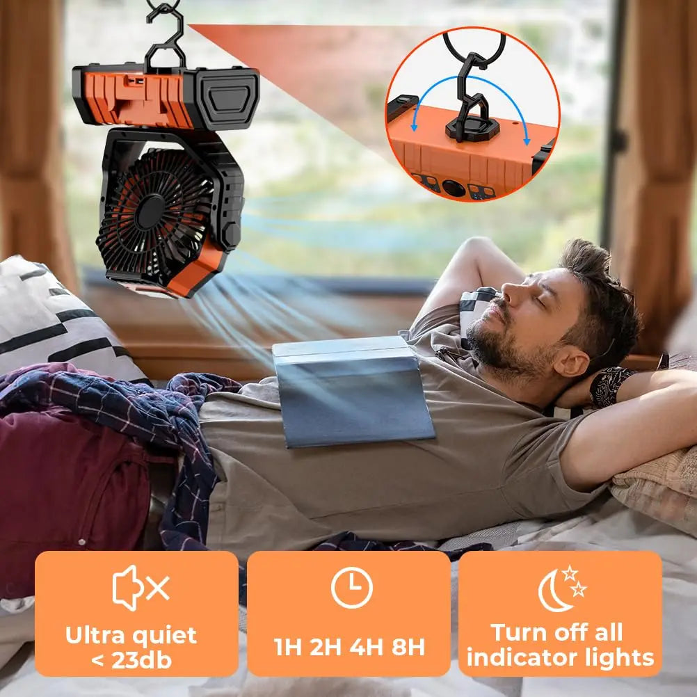 20000mAh uppladdningsbar campingfläkt med LED-lampa och USB-strömbank Carvallo