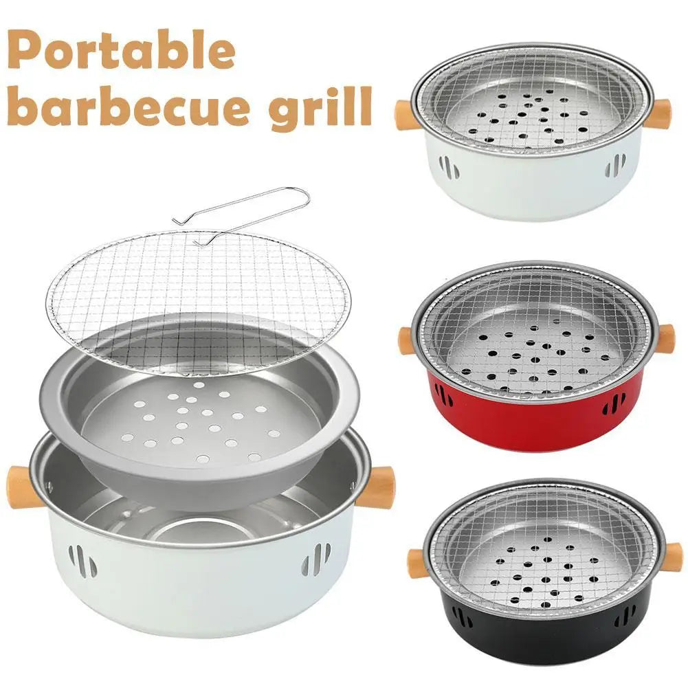 Carvallo Koreansk kolgrill rund | Bärbar BBQ-ugn av järn | 32 × 10 cm | Non-stick grillgaller | För camping och utomhus Carvallo
