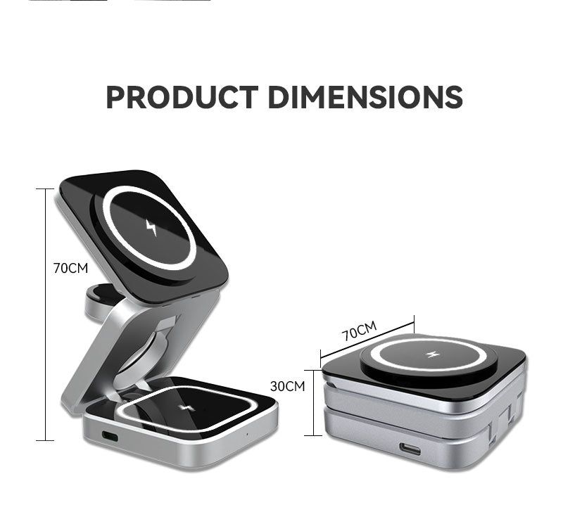 3 i 1 Snabb Magnetisk Fällbar Trådlös Laddare För iPhones, AirPods och Apple Watches Carvallo