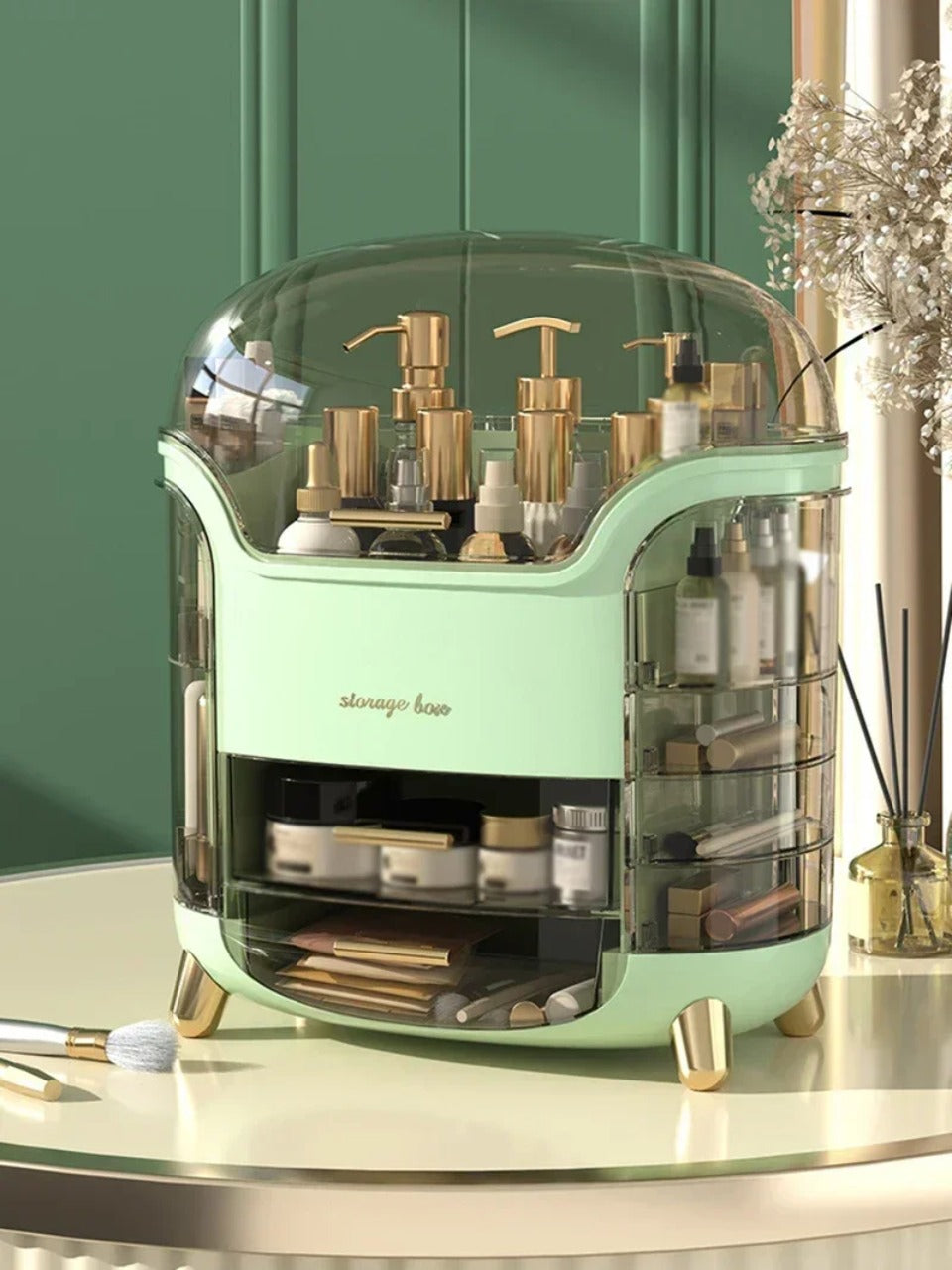 Transparent Desktop Makeup Organizer – Stort kapacitet dammavvisande smycke- och kosmetikaförvaringslåda Carvallo