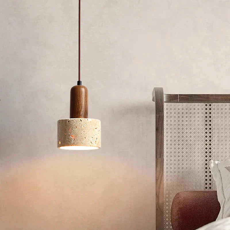 Wabi Sabi Pendellampa – Gul Marmor Belysning för Kök Ö och Matrum, Sladdpendel Design, Hållbart Travertinmaterial Carvallo