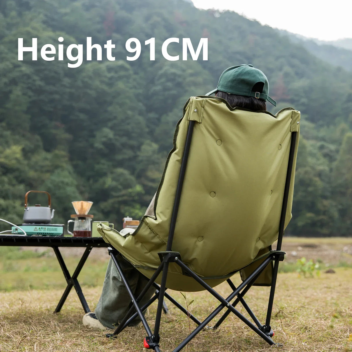Carvallo Fällbar Camping-Månstol Höghalssitande Bärbar | Justerbar Utomhus-liggstol för Vandrande, Fiske & Picknick Carvallo