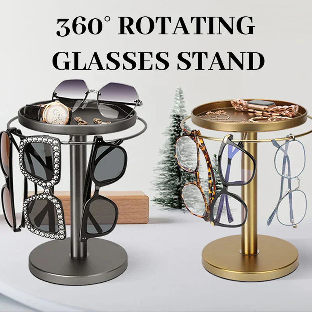 Carvallo Rotatable Sunglasses Organizer | 360° Rotating Stand with Jewelry Tray | Stainless Steel | 20 × 24 × 15 cm Carvallo