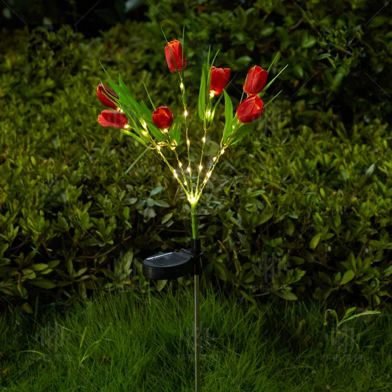 Carvallo Solartulip | LED trädgårdslampa i blomform | Solarbetriven | Väderbeständig & dekorativ | För trädgård, balkong & gångar Carvallo