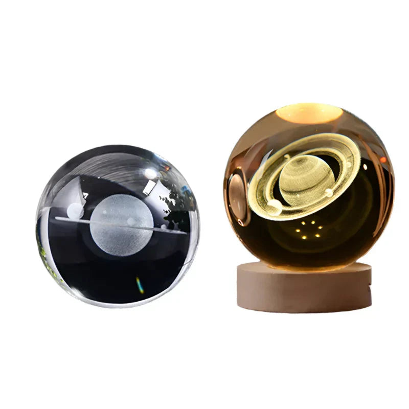 LumiCrystal - 3D LED Nattljus med Stjärnprojektor och Träbas Carvallo