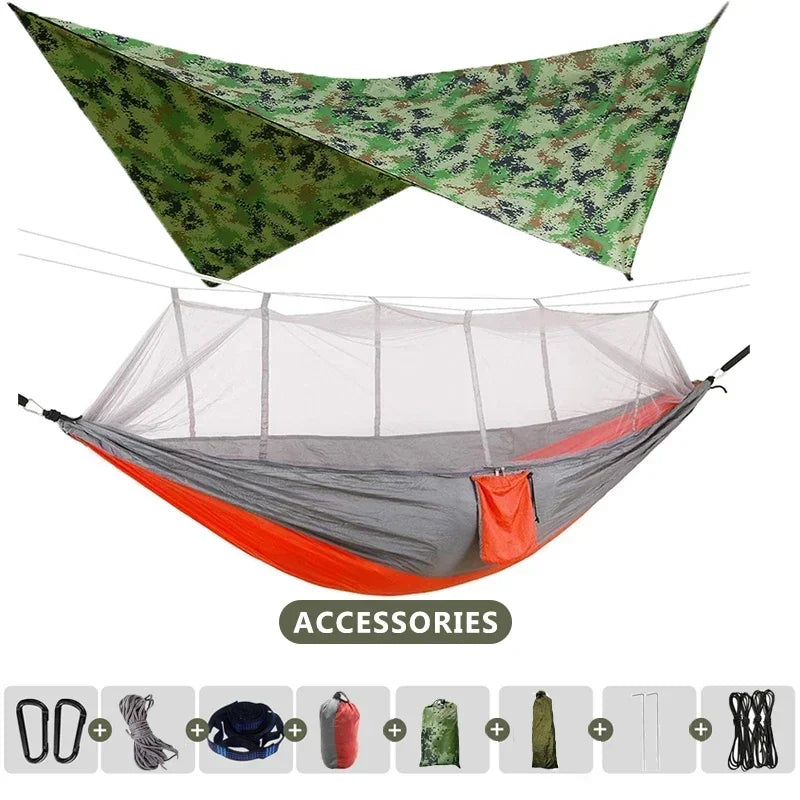 Carvallo Dubbel-Hängmatta 260×140 cm med myggnät & regnskydd | Ultralätt & bärbar | För camping, vandring & resor Carvallo
