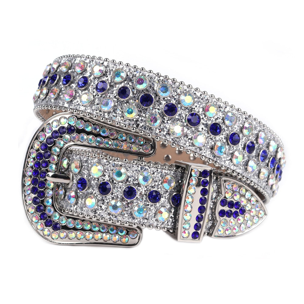 Rhinestone Diamond Belt-Accessories-Hemnix-Silver blå-42 inch-Hemnix