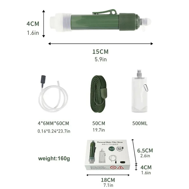 Carvallo Pro Outdoor-Minikolfilter-Drinkstrå-Set | Kolafiber Vattenrenare för Camping & Survival Carvallo