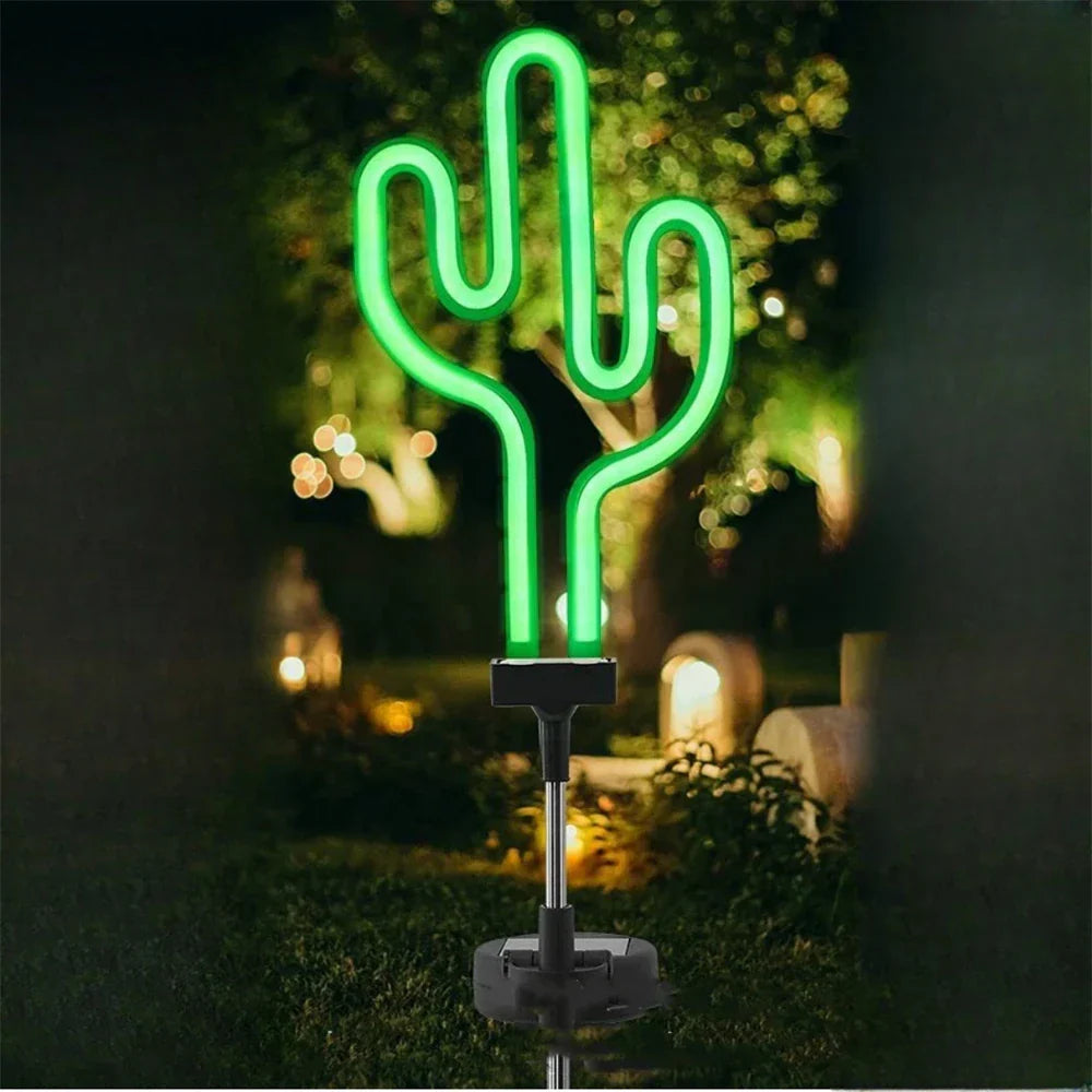 Carvallo NaturDécor Solar-Neon-Trädgårdslampa Kaktus & Flamingo | LED Jordspett IP65 Vattentät Carvallo