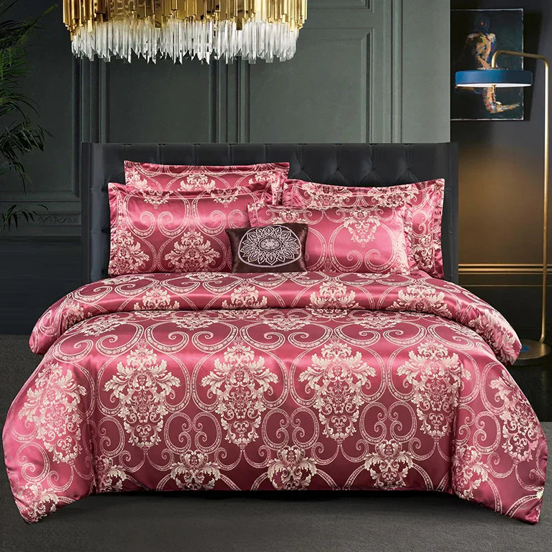 Wostar Satijn Rayon Jacquard Påslakan 220x240 Sommarluxus Dubbelsäng Duntäcke Sängkläder Set Carvallo