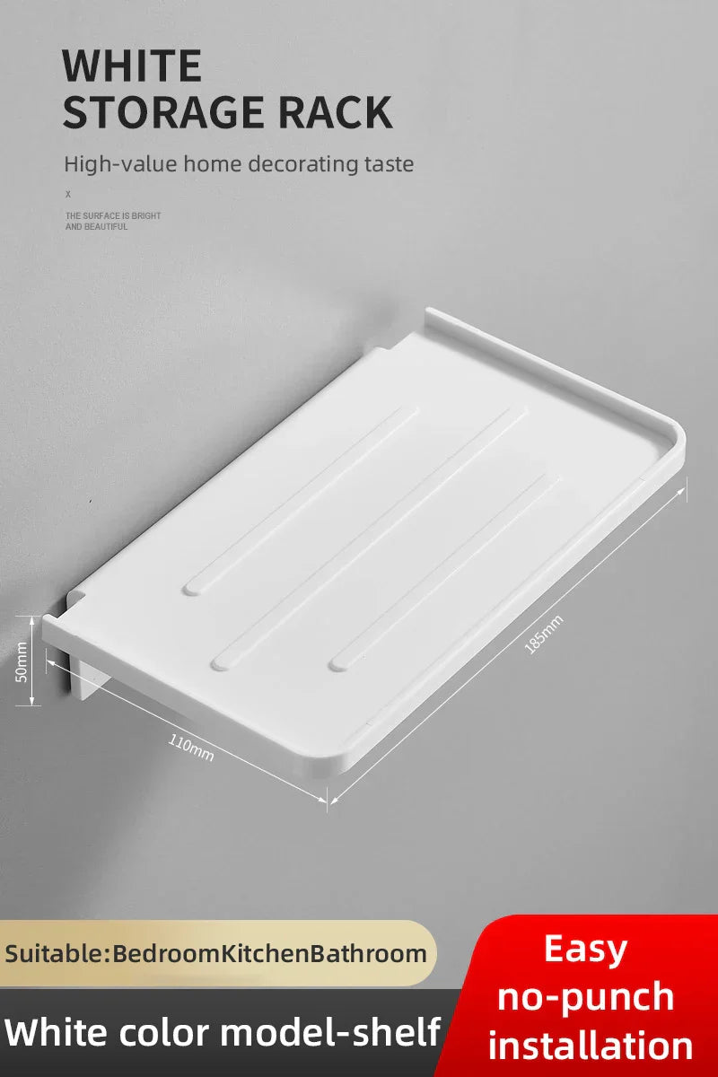 Carvallo DuschLine Duschablage Svart | Vägghylla i ABS-plast | Utan borrning | Med mobilhållare | Modernt bad-organisationstalanger Carvallo