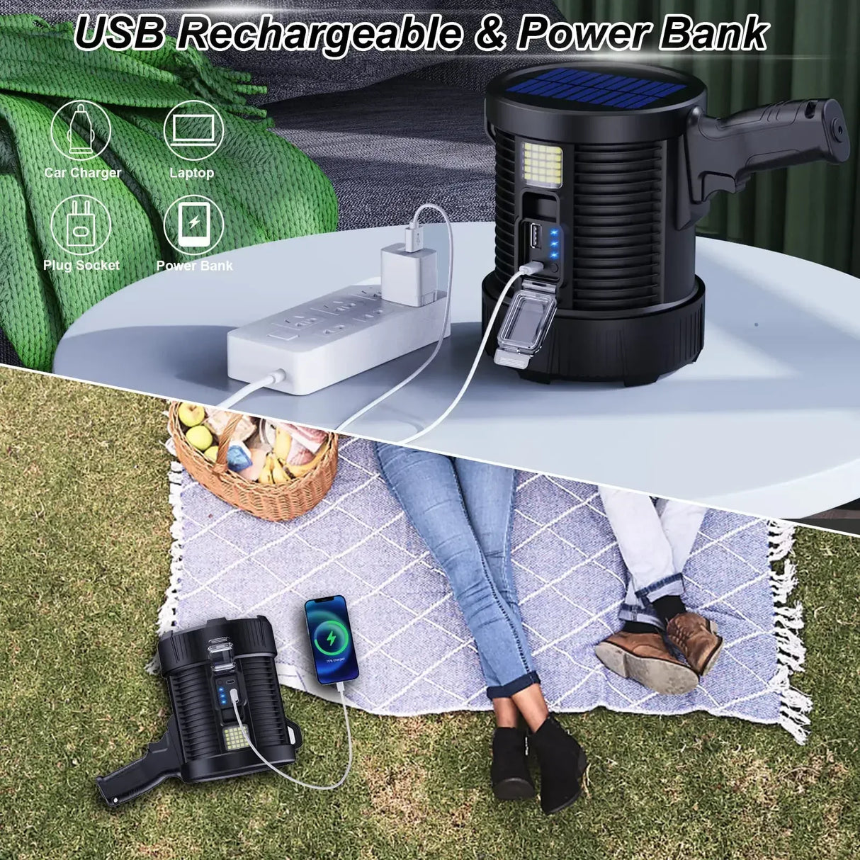 Carvallo LuminexPro 900K | 900.000 Lumen | 10000 mAh Batteri | Sol & USB Laddningsfunktion | IPX5 Vattentålig Carvallo