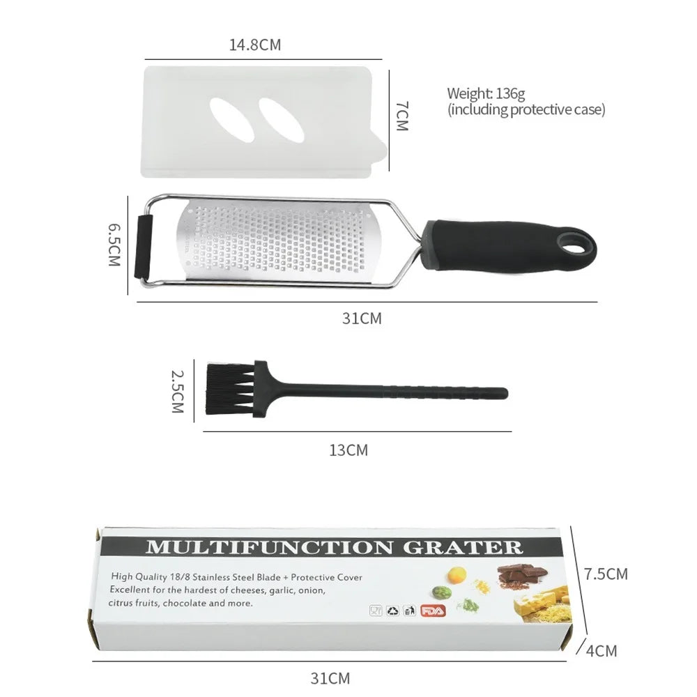 Carvallo ZestPro Multifunktionell Rostfri Rive med Handtag | Ost-, Citron-, Choklad- & Grönsaksrivare | Platt Köksrensare med Finger-skydd Carvallo