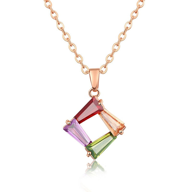 Skimrande Zircon Floral Halsband-Jewelry for women-bellasverige-Rainbow Square hängande-Hemnix