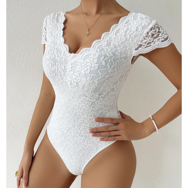 Dam Bodysuit Figurformande Spetsdetaljer Polyester Hemnix