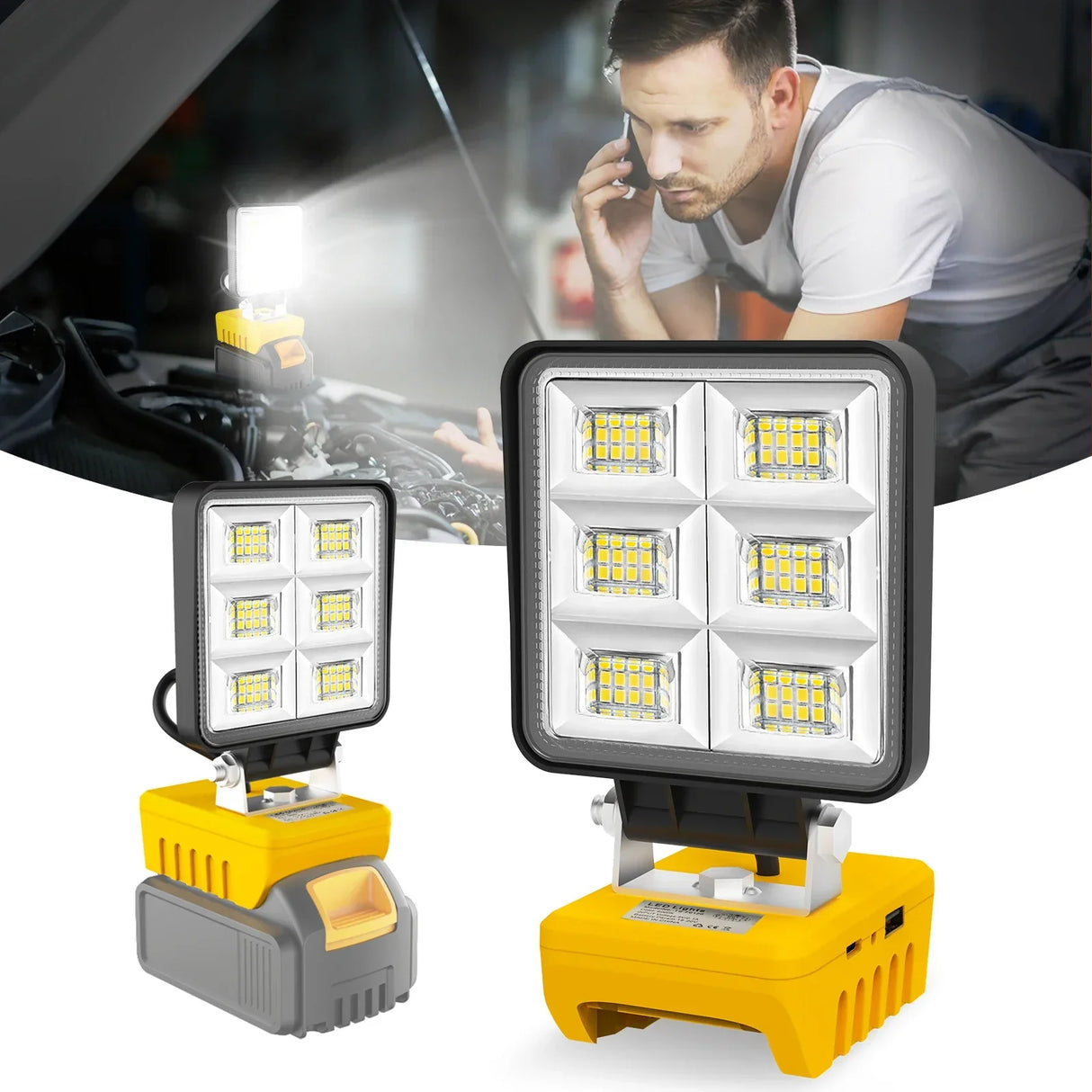 Carvallo 48 LED Arbetsljus | 48W Batteribygglampa | 5200 Lumen | USB-C Laddport | För DeWalt-batterier (utan batteri) Carvallo