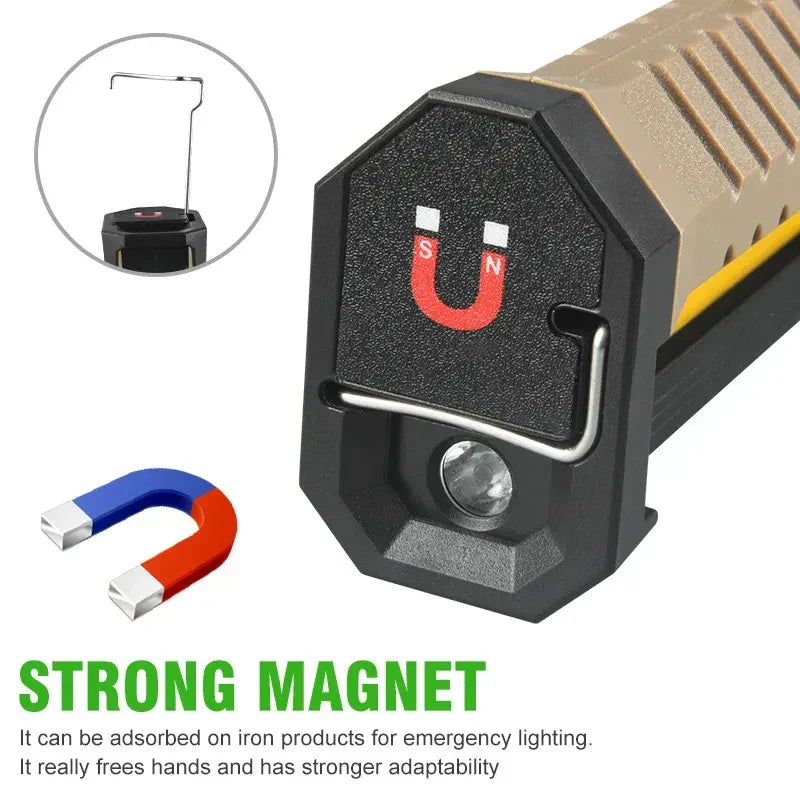 Carvallo FlexBeam Fällbar LED Arbetslampa | 7 Ljusstilar | Med Magnet & Krokar | Typ-C Återuppladdningsbar | För Camping & Nödsituationer Carvallo