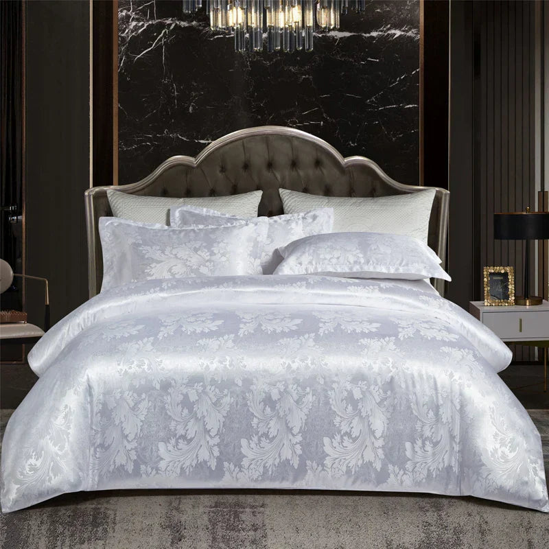 Wostar Satijn Rayon Jacquard Påslakan 220x240 Sommarluxus Dubbelsäng Duntäcke Sängkläder Set Carvallo