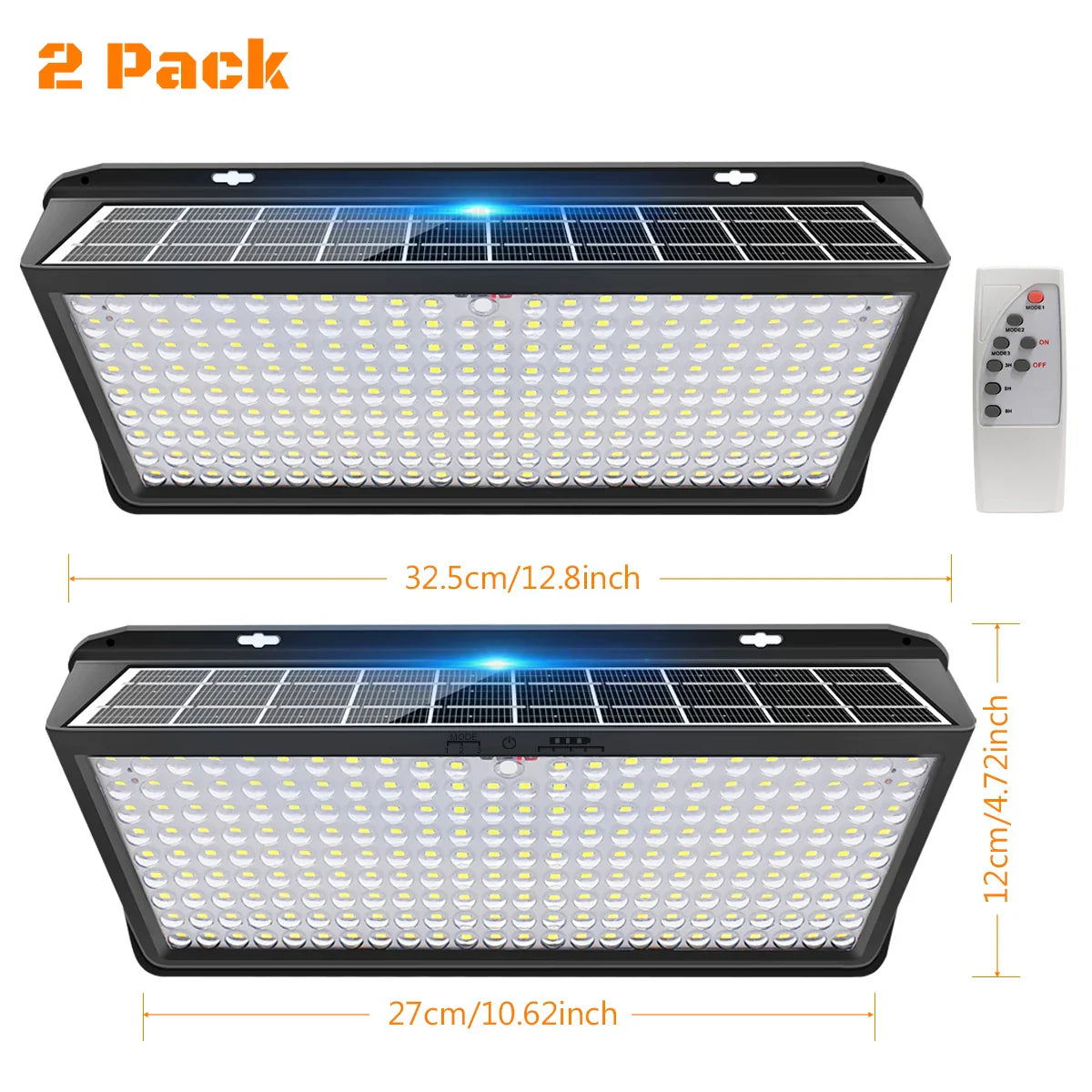 Carvallo UltraShine 258 Solar-vägglampa 258 LEDs | 270° spridningsvinkel | Rörelsesensor med 3 lägen | IP65 Vattentät | För trädgård, garage & stängsel Carvallo