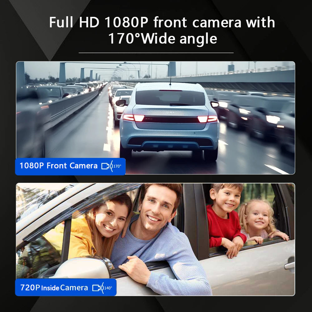 1080P WiFi Dubbelkamera Dash Cam – Främre & Inuti Bilkamera med IR Nattvision & Loopinspelning Carvallo