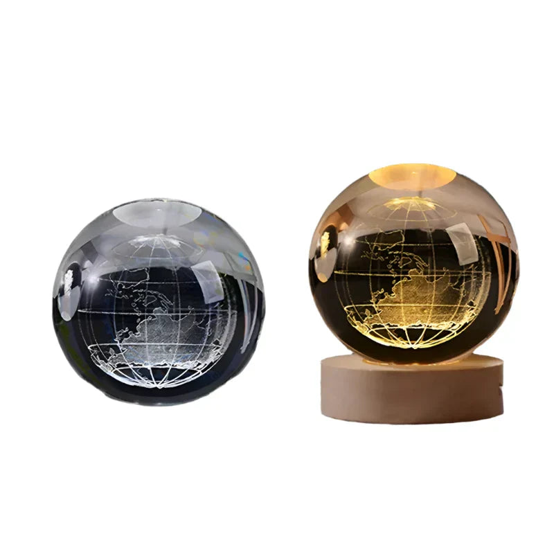 LumiCrystal - 3D LED Nattljus med Stjärnprojektor och Träbas Carvallo