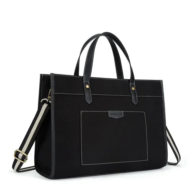 Carvallo Canvas Laptop-väska Dam 15,6 tum | Stor axelväska med fack för kontor, universitet och resor | Stilig handväska med axelremmar och laptopfack Carvallo