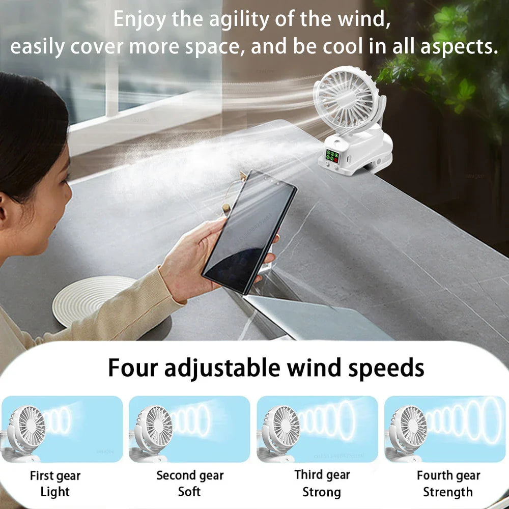 Carvallo Bärbar Sprayfläkt med klipp | 4 hastigheter & 360° roterbar | Mini USB-fläkt med dimma för kontor, bil & camping Carvallo