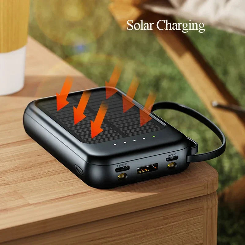 Carvallo-Powerbank Solivon Core 20K | 20.000 mAh | Med integrerade kablar & LED-lampa | För iPhone, Samsung, Xiaomi & mer Carvallo