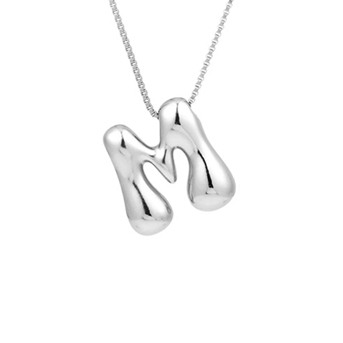 Royelux A-Z Ballong Bubbel Bokstav Hänge Halsband – Silver Chunky Initial Smycken Carvallo