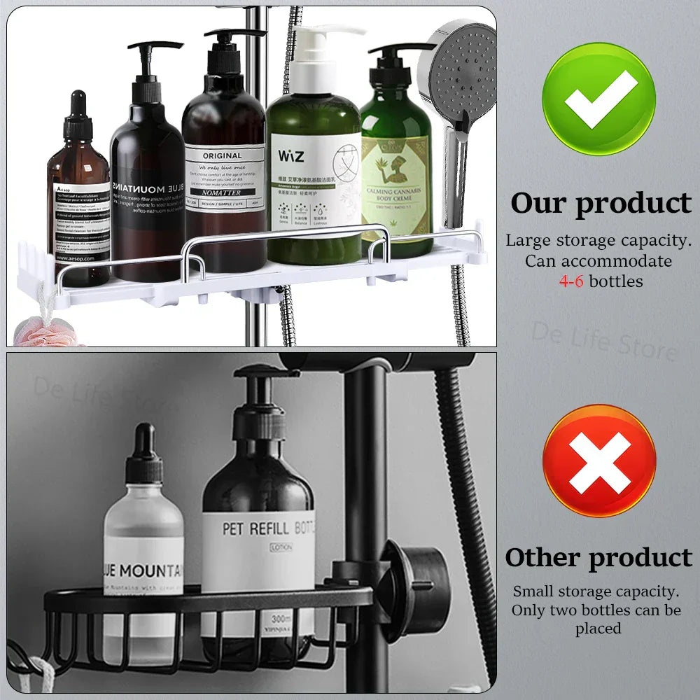 Carvallo Halter | Justerbar duschhuvudshållare & hylla | 2-i-1 design | Platsbesparande plast Carvallo